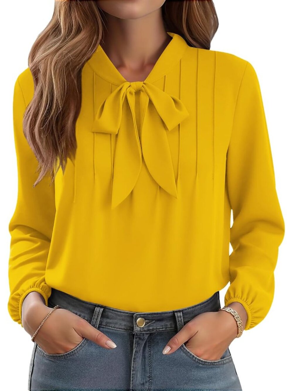 Womens Dressy Chiffon Blouse Business Work Casual Tie Neck Shirt Tops